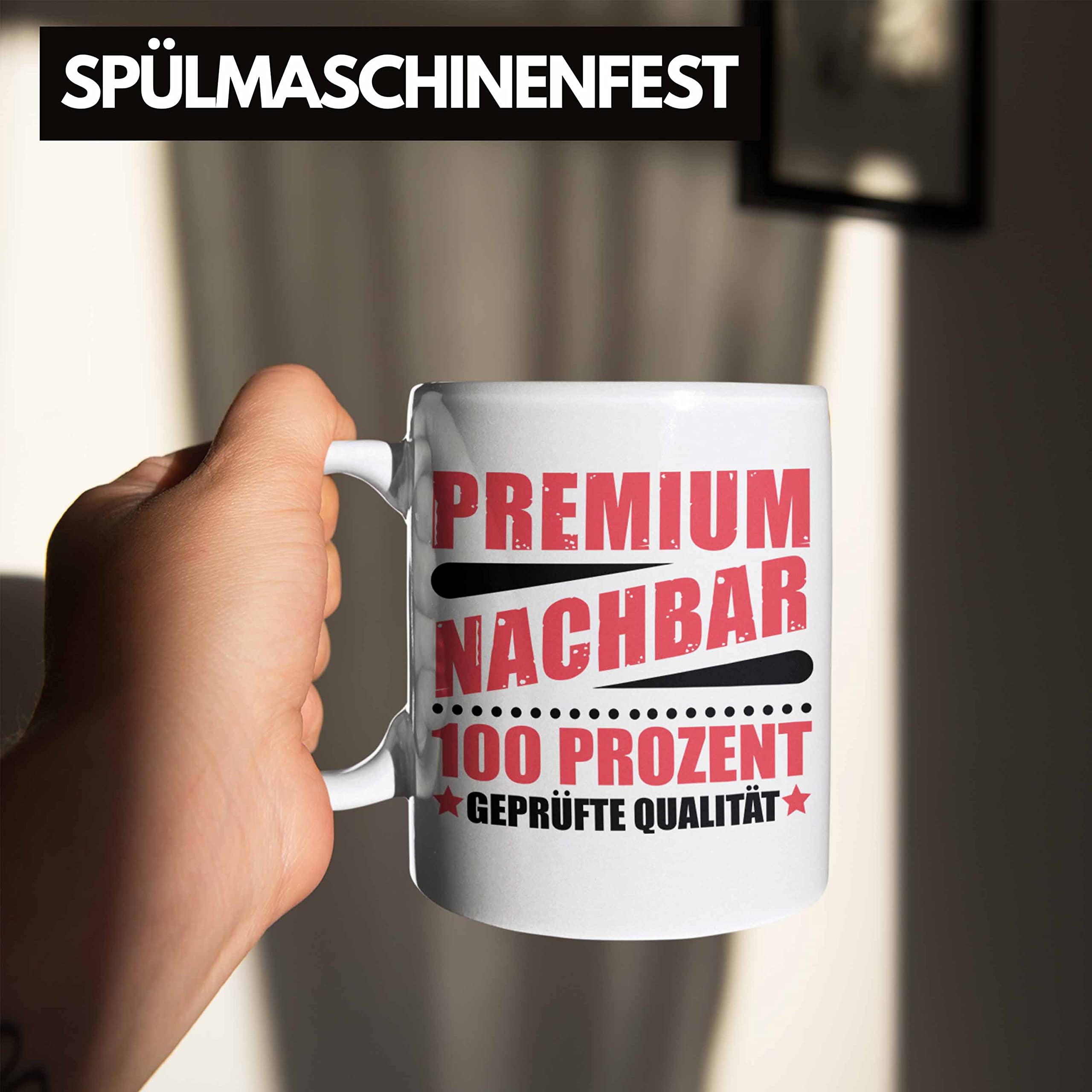 Trendation 'So Sieht Ein Richtig Cooler Nachbar Aus' Tasse | Schwarz | Spülmaschinenfest | Beidseitig Bedruckt