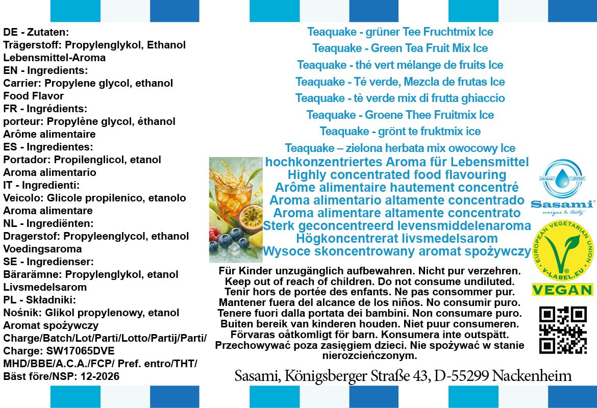 Teaquake – zielona herbata mix owocowy Ice aromat koncentrat – Wegański – Sasami – 100ml