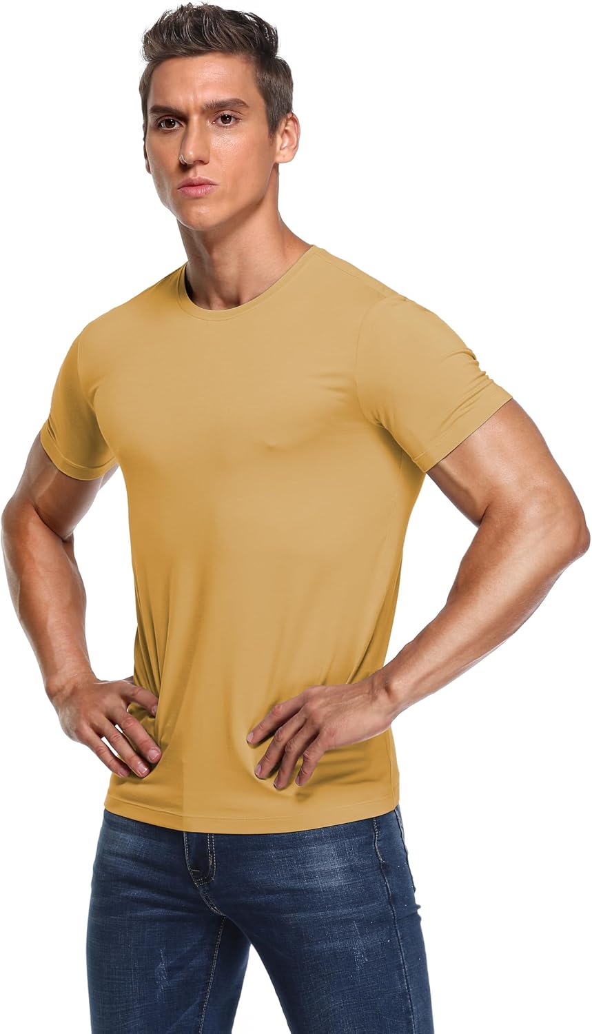 COLORFULLEAF Men's Undershirts Moisture-Wicking Stretchy Soft Crew Neck T-Shirts for Men