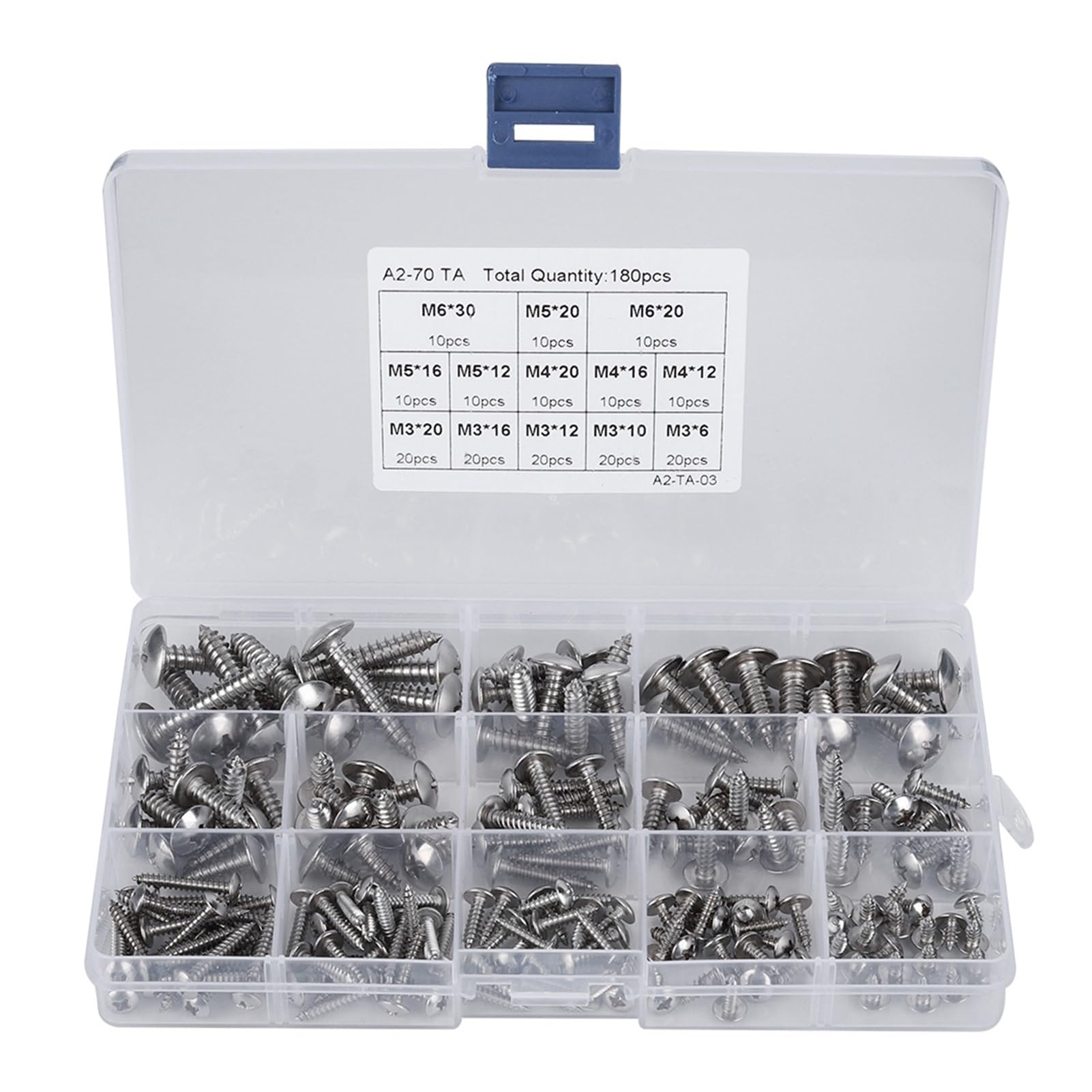 180 pièces M3 M4 M5 M6 Ensemble de vis autotaraudeuses en Acier Inoxydable tête Plate Croix vis à Bois Assortiment Kit Meubles raccords matériel Kindly