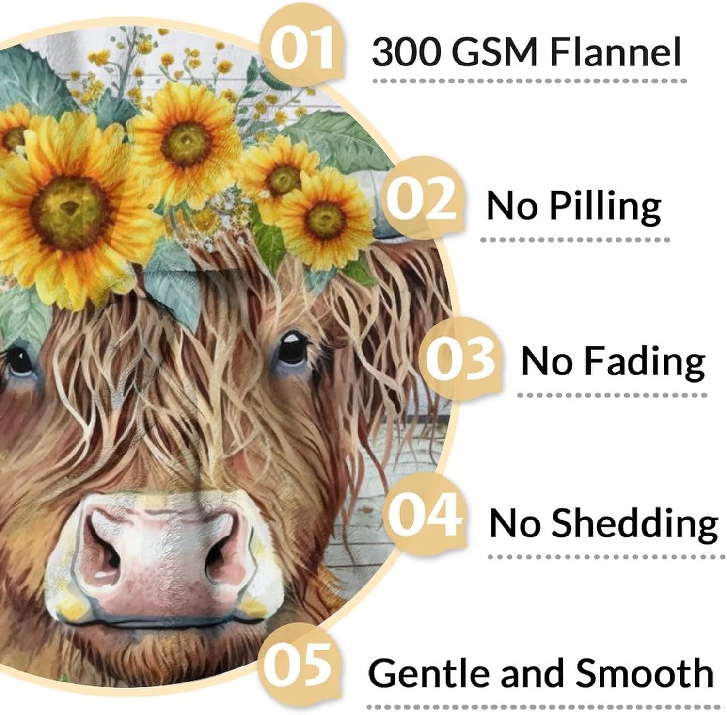 Blanket for Girls Women - 60x50 Inches Aesthetic Highland Cow Throw Blanket for Kids Teens Adults - Yellow Soft Fuzzy Sunflower Blankets Decor for Bed Couch Sofa - Image 5