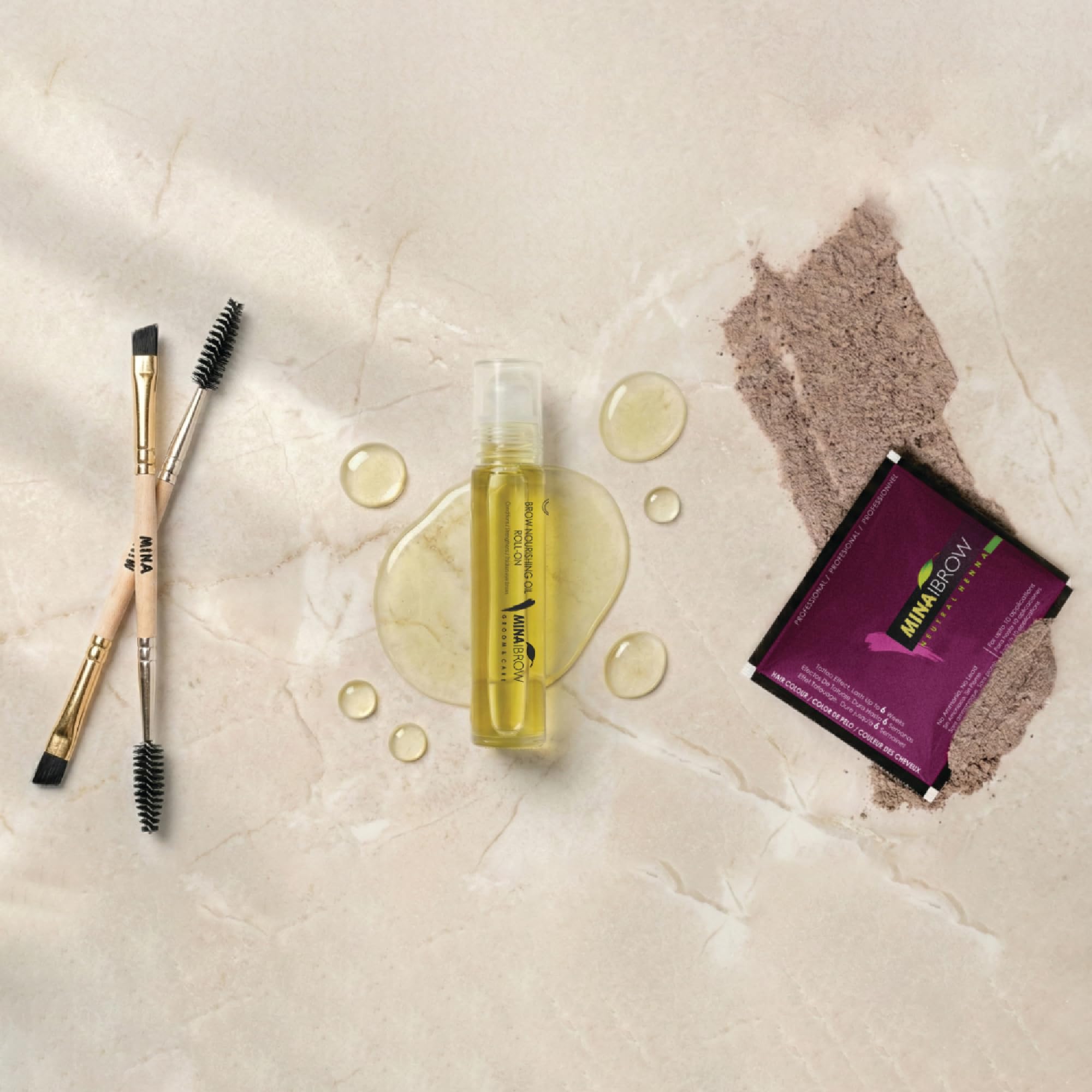 MinaiBrow Tint Kit Natural Spot Coloring Brow Tinting Powder (Dark Brown) with Eyebrow Nourishing Oil (10 ML) and Mascara Brush 4