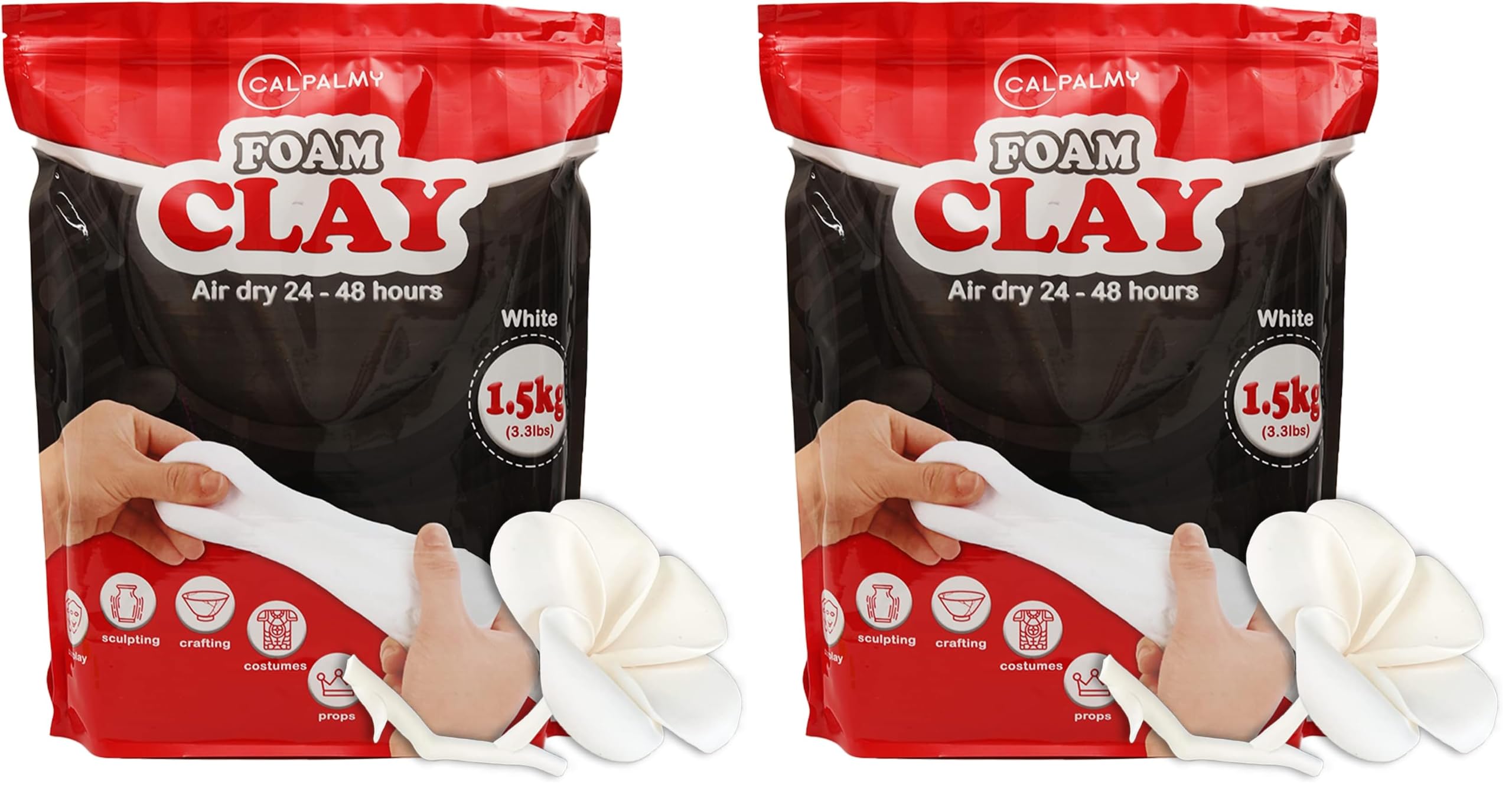 3.3 lbs Moldable Cosplay Foam Clay (White) – High Density and Hiqh Quality for Intricate Designs | Air Dries to Perfection for Cutting with a Knife or Rotary Tool, Sanding or Shaping (Pack of 2)