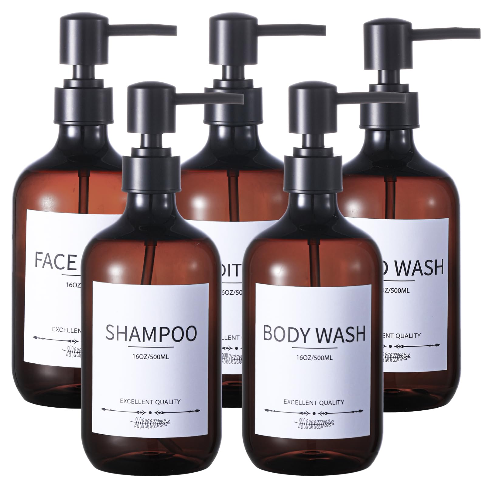 Mithrgrous Shampoo and Conditioner Bottles(5Pack),Shampoo Dispenser for Shower,Bottles Refillable with Pump,Bathroom Dispenser Sets(Amber)