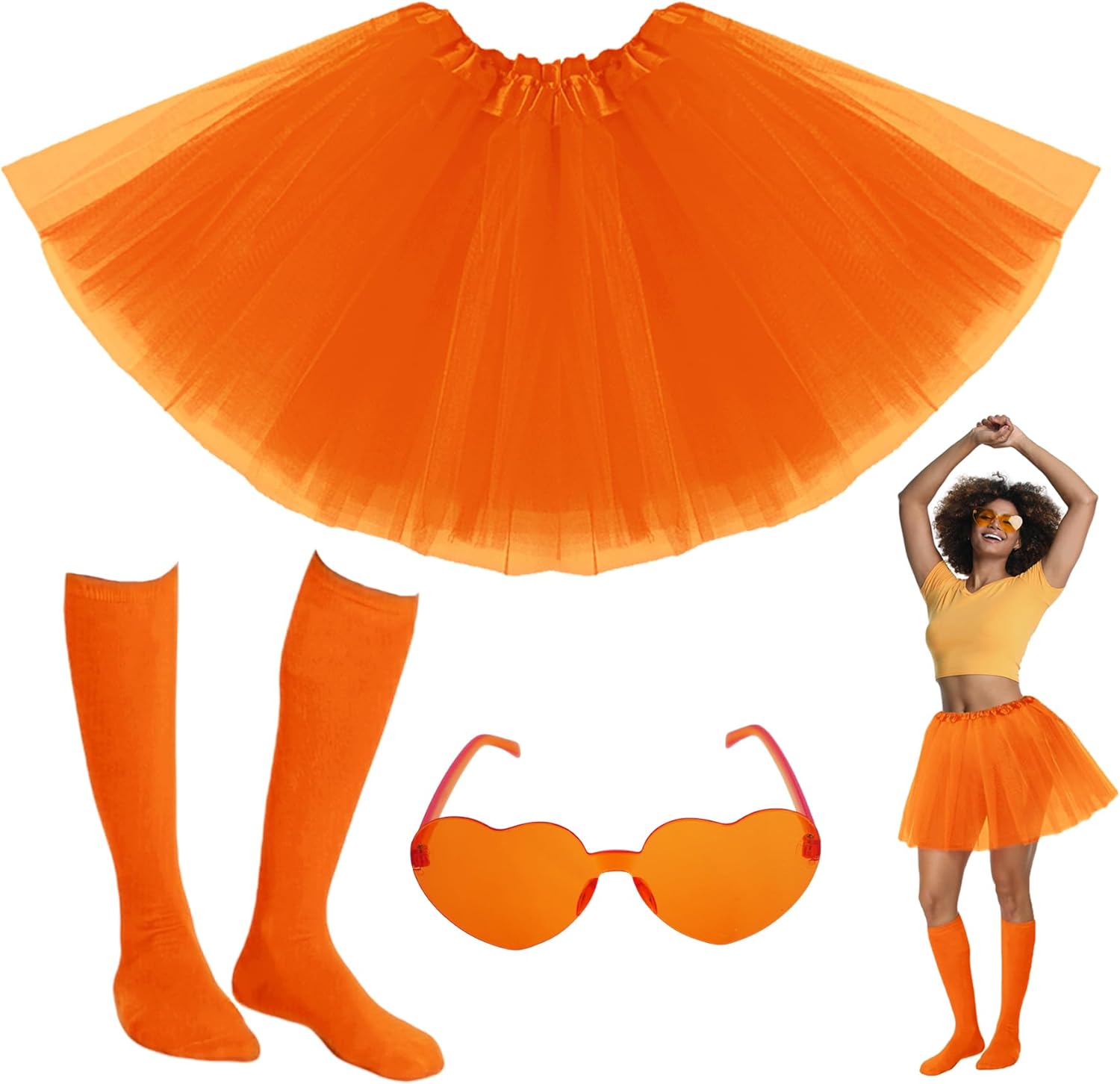 Adult Orange Tutu with Sock Set for Women Thanksgiving Halloween Pumpkin Turkey Tutu Costume Party Accessories Orange Large