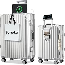 Tanoka Suitcase, Carry-on Aluminum Frame, Carry Case Type, Shock Resistant, Stopper Included, Large Capacity, 360 Degree Rotation, Caster, Carry Bag, USB Port, TSA Lock, Cup Holder Included, Hidden