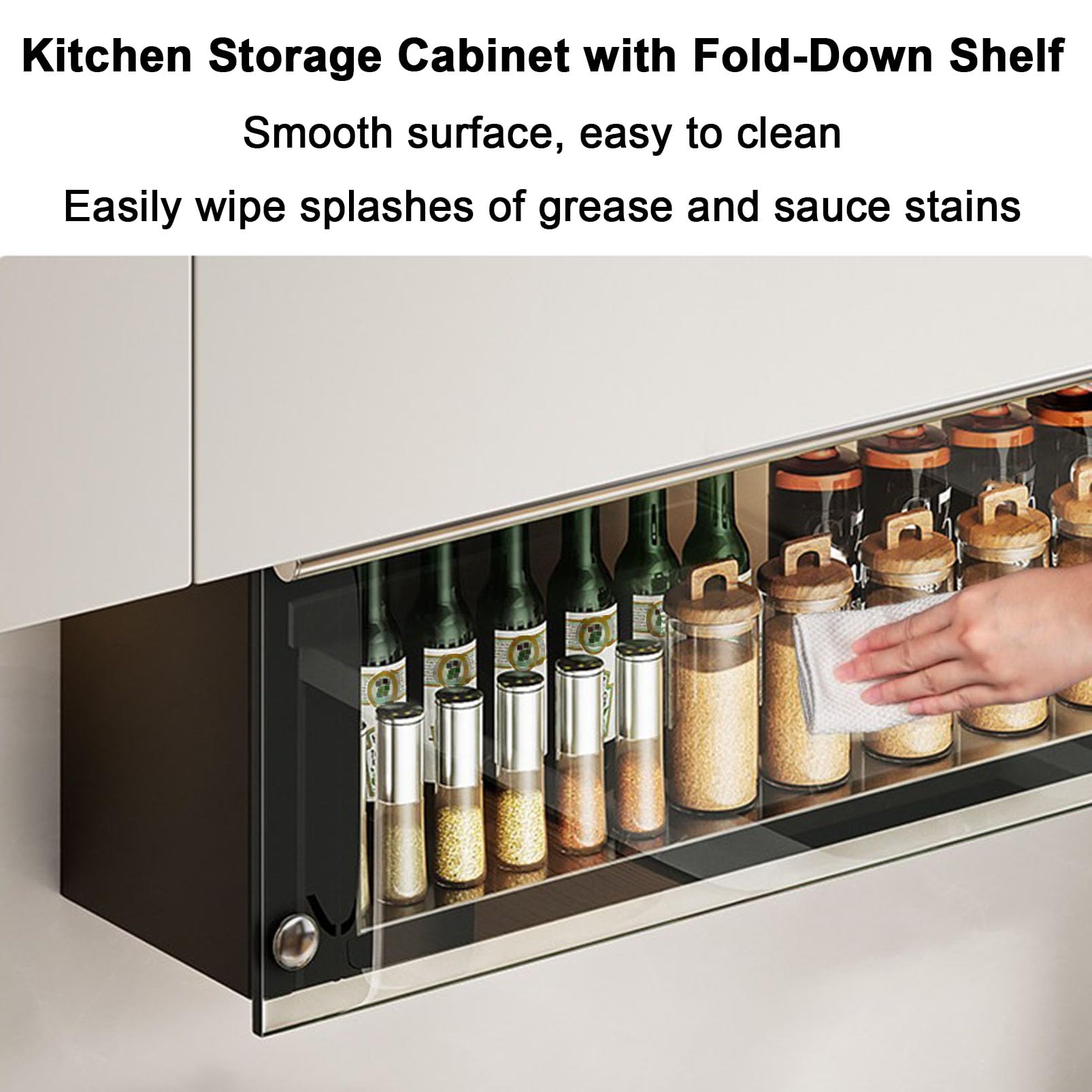 Armoire de Rangement Murale avec étagère Rabattable, Organisateur de Garde-Manger en Acier Robuste pour épices/Assiettes/Tasses, Buffet Multifonctionnel pour Cuisine