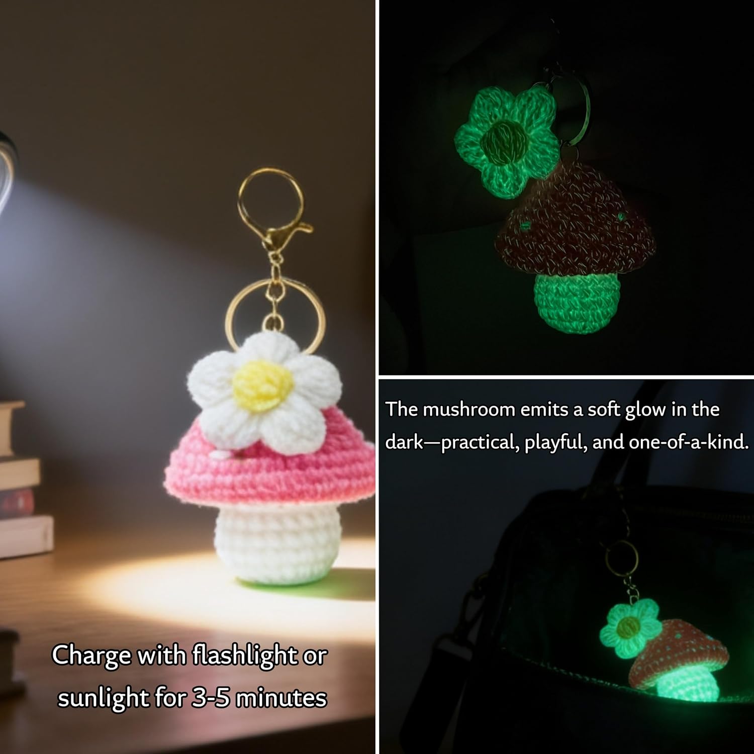 Luminous Crochet Keychain, Glow In The Dark Keychain, Cute Keychains for Girls Women Gift Bag Purse Charm