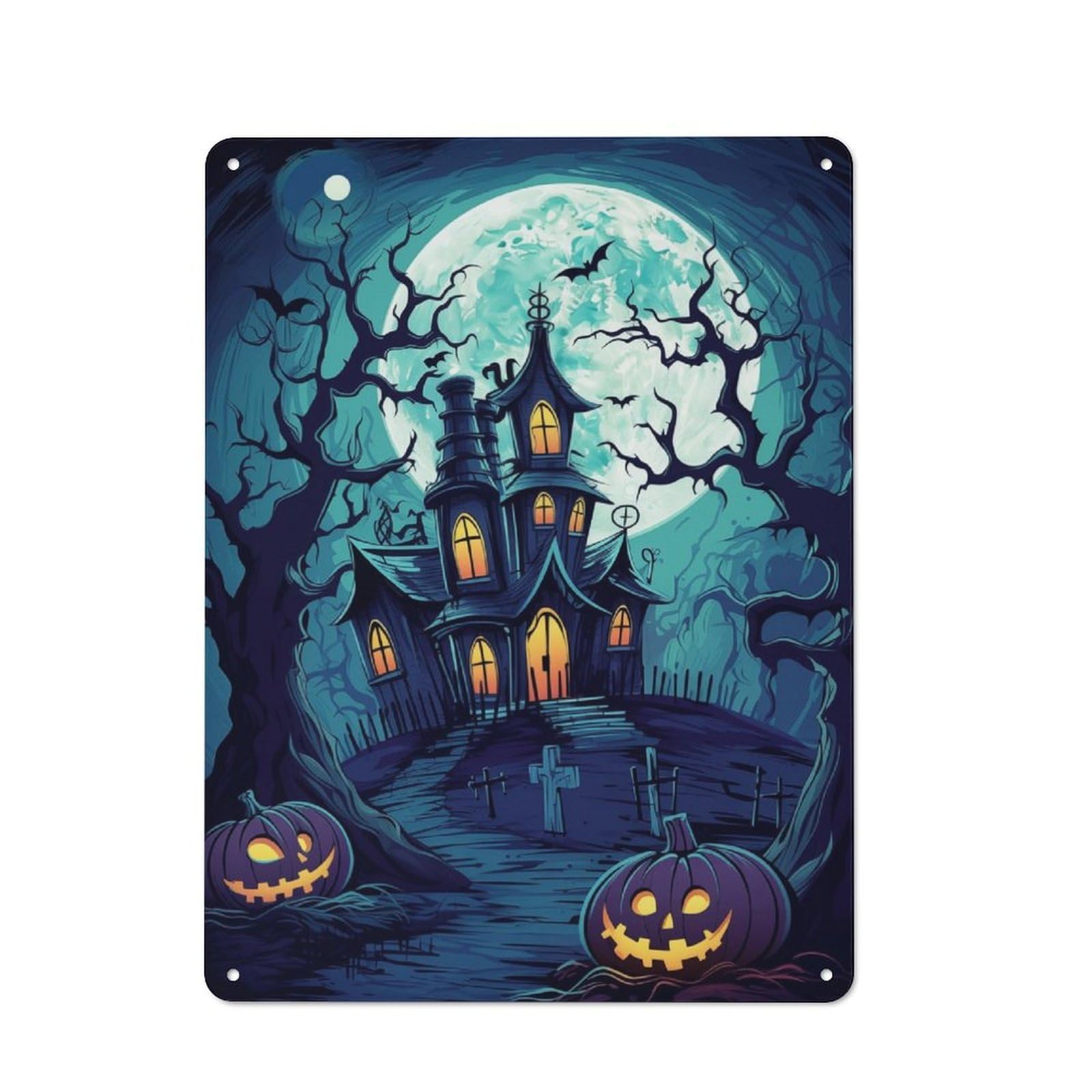 Junmoney Spooky House Hallowen Rustic Metal Sign 40X30cm For Hallway Wall, For Collectors Of Rustic Metal Wall Decor
