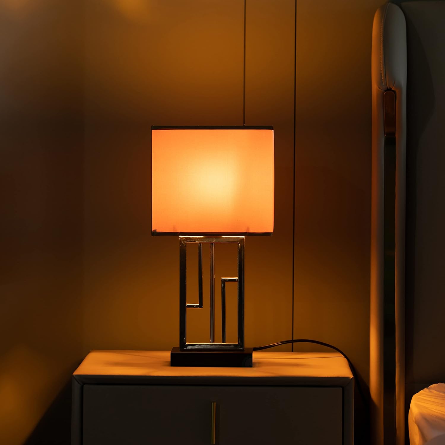 Quickway Imports Designer Table lamp, Decorative Metal Table Lamp with Gold Modern Stand and Brown Silk Lampshade 17 Inch, Unique Lamp for Home Decor Living Room or Bedroom