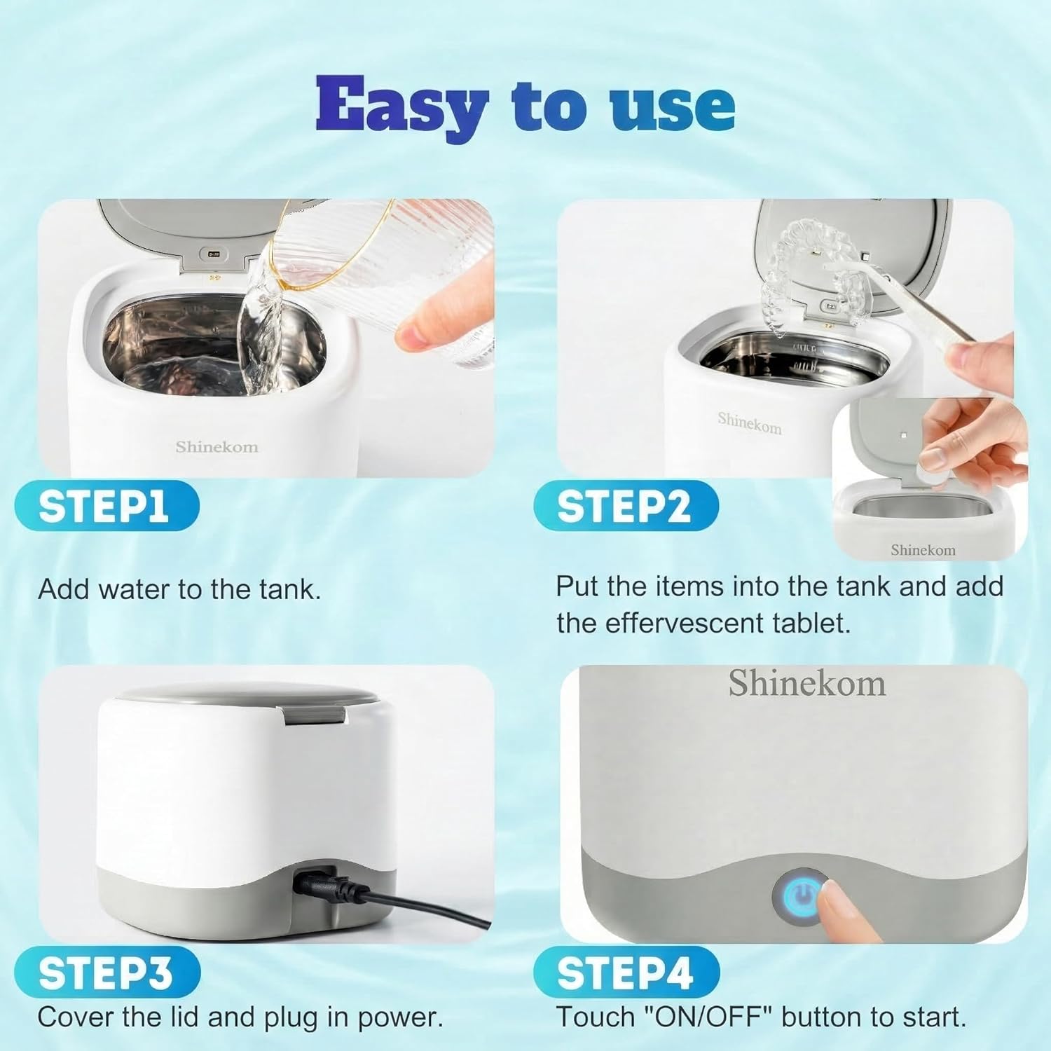 Ultrasonic Cleaner Machine 45KHz, Jewelry and Denture Cleaner for Retainers, Earring, Diamond Ring,Coin - 230ml Stainless Steel Tank with Light and Timer