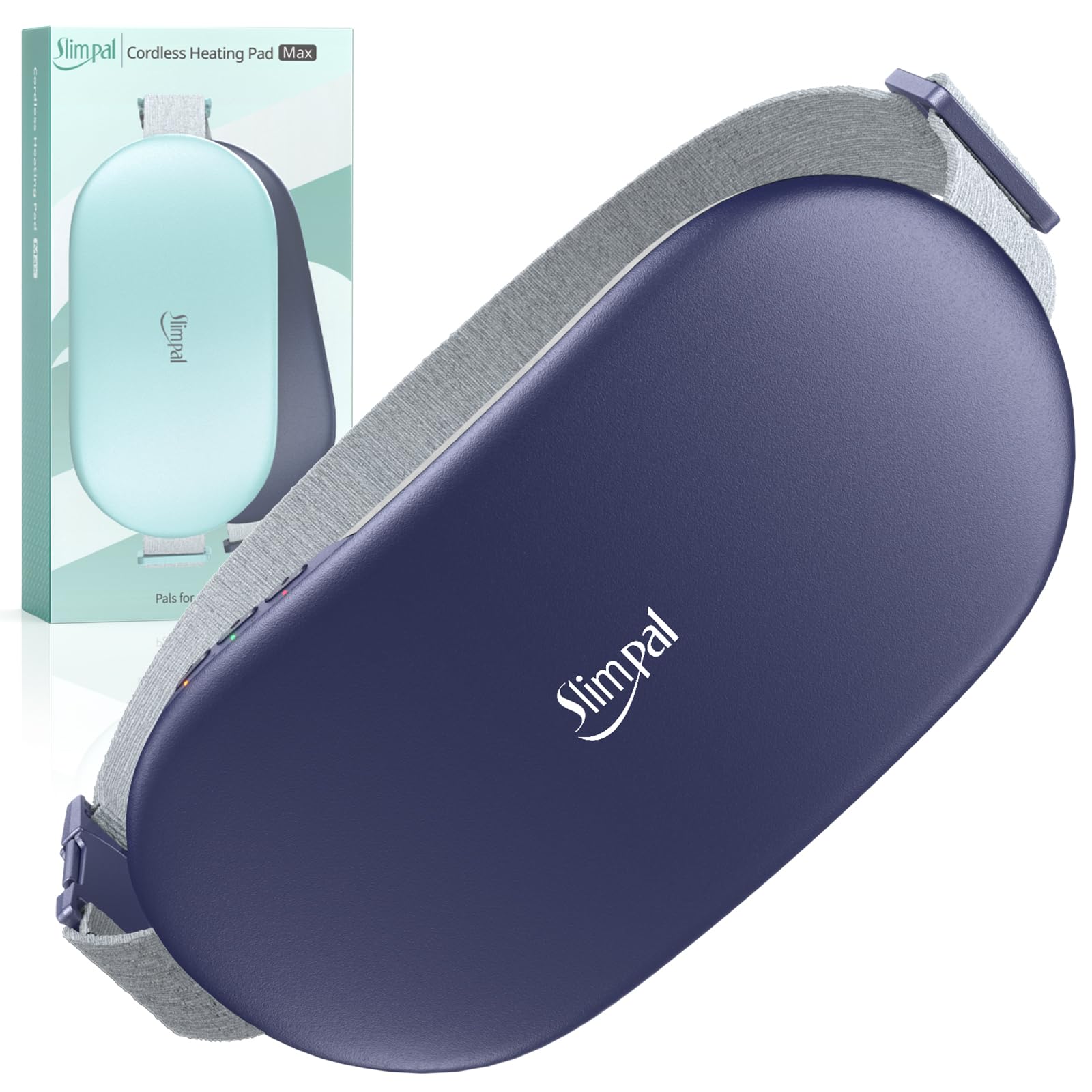 Slimpal Cuscino riscaldante portatile di grandi dimensioni, senza fili, con batteria ad alta capacità, 4 livelli di calore e timer di spegnimento automatico, cuscino riscaldante ricaricabile (blu navy