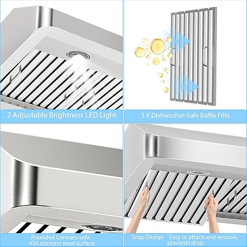 Miniatura 7 de Campana extractora de 36 pulgadas debajo del gabinete, 1200 CFM con detección de gestos de 4 velocidades y control táctil, campanas de ventilación