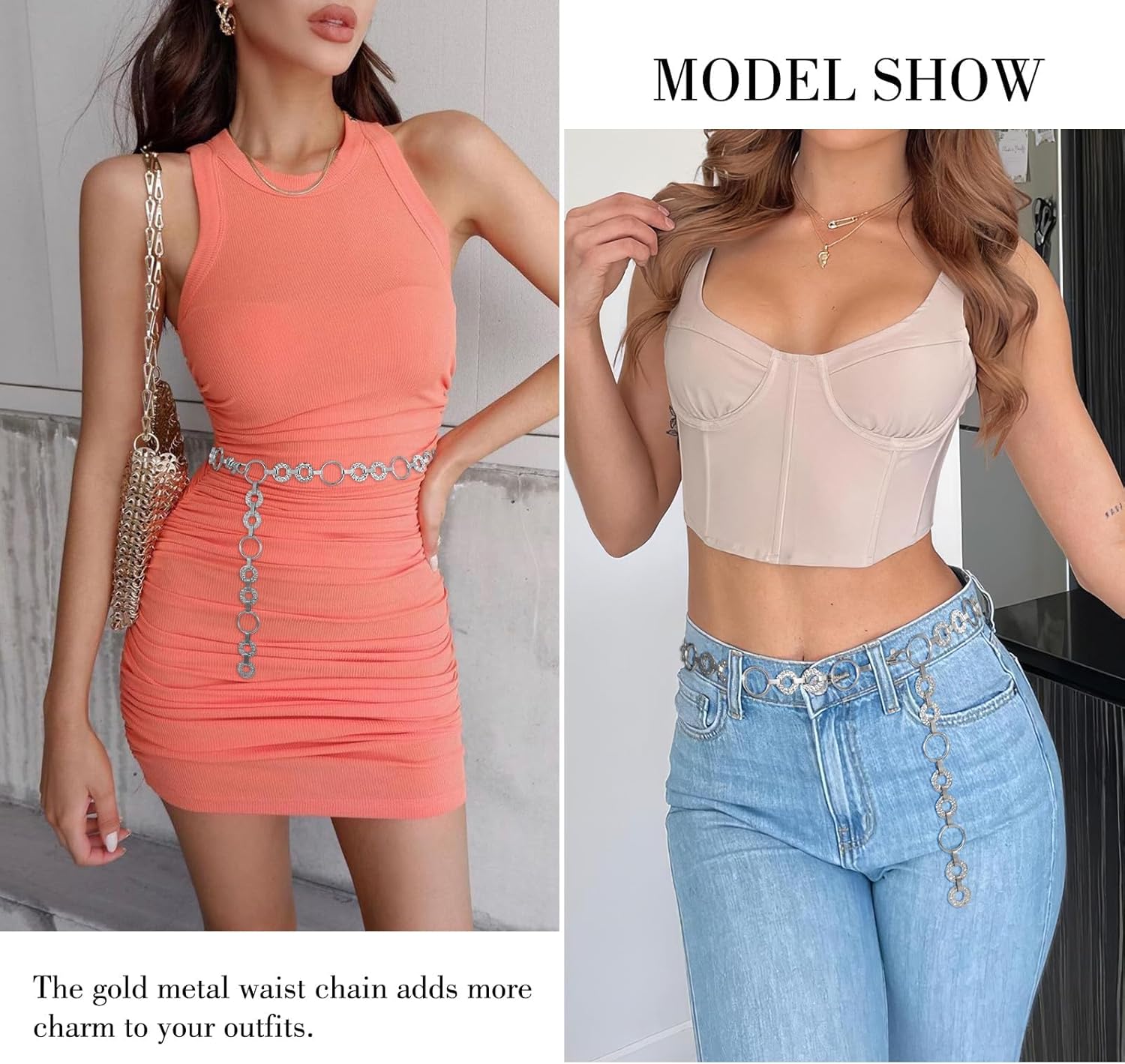 WHIPPY Metal Waist Chain Belt Women Adjustable Body Link Belts Ladies Fashion Chain for Jeans Dress - Image 4