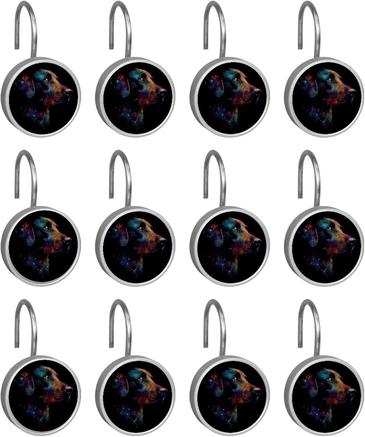 12PCS Galaxy Dog (2) Shower Curtain Hooks Rings for Bathroom, Decorative Shower Curtain Hooks Rods Curtains and Liner