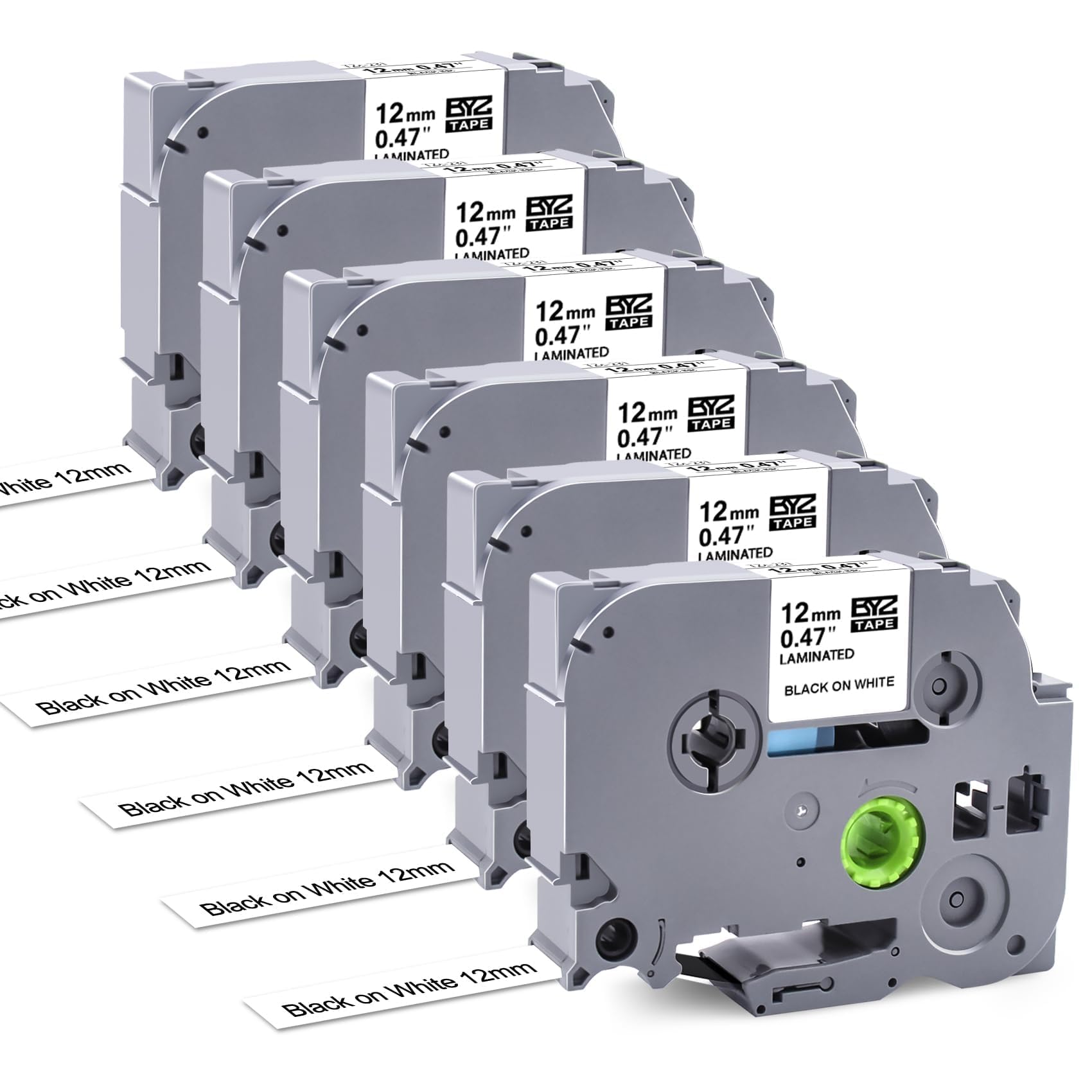 6 Pack Compatible with Brother P Touch Label Maker Tape Work for P Touch PT-D220 PTD220 PT-D210 PTD210 PT-H103w,12mm 0.47" Laminated White Label Tape TZe-231,1/2" Black on White, for PTH100 PTD400AD