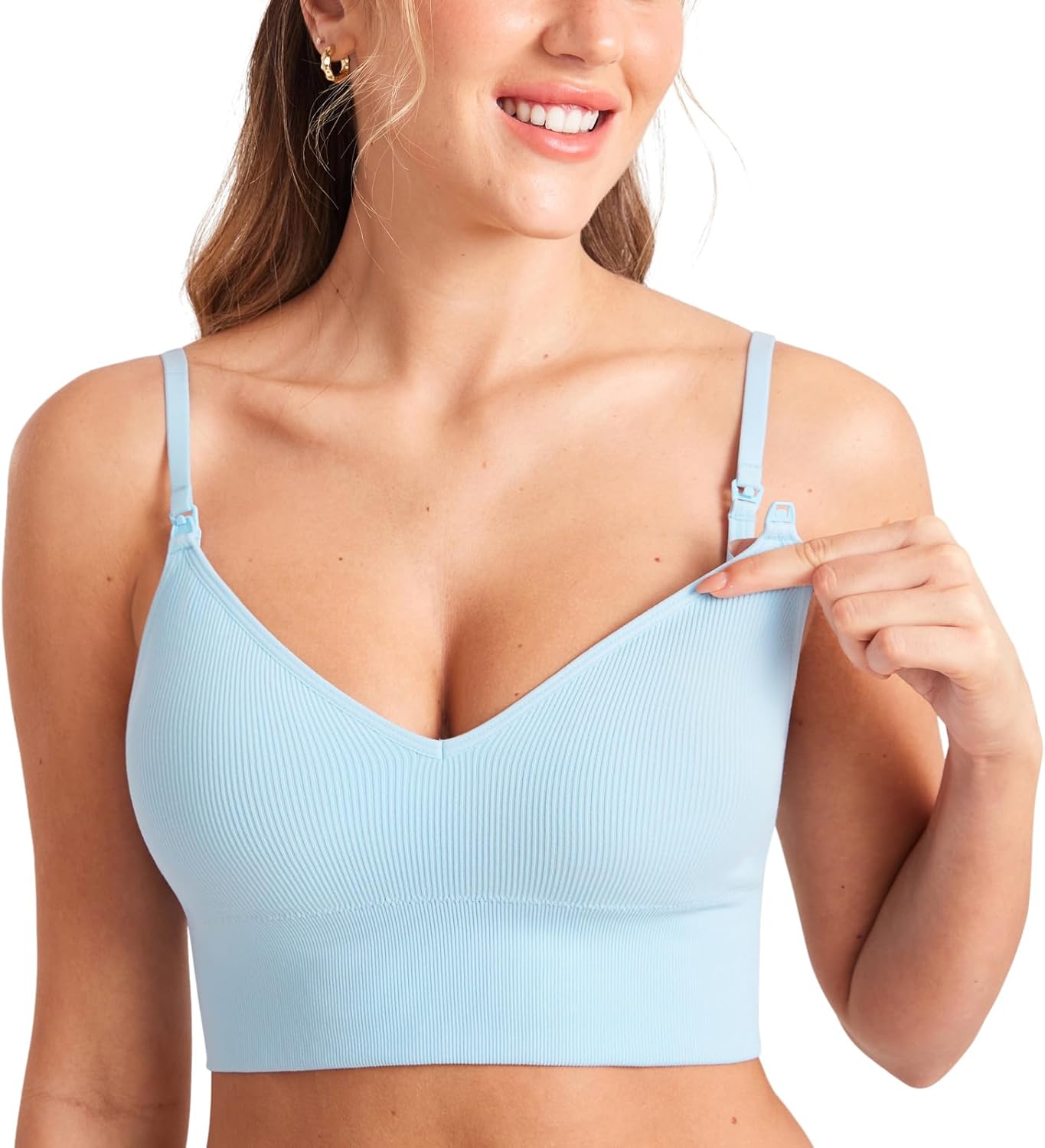 MOMANDA Ribbed Wireless Nursing Bras for Breastfeeding Longline Maternity Sleep Bra V Neck Comfort