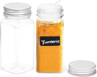 Youngever 12 Pack 4 Ounce Plastic Spice Jars, Clear Spice Containers with Shaker Tops, Square Spice Bottles With Funnel and Extra Labels