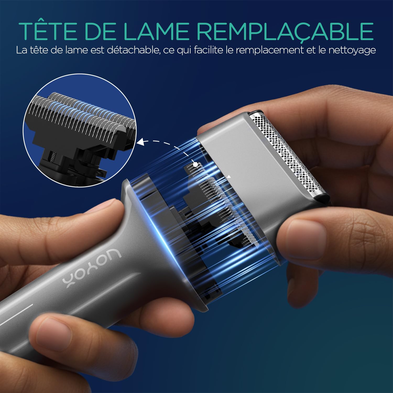 VOYOR Rasoir Electriques Hommes, Sec & Humide Recharge USB TX310 Gris | Étanche IPX6, Verrouillage Voyage, Lames de Précision, Rasage Rapide, Design en T Ergonomique, Prise en Main Confortable