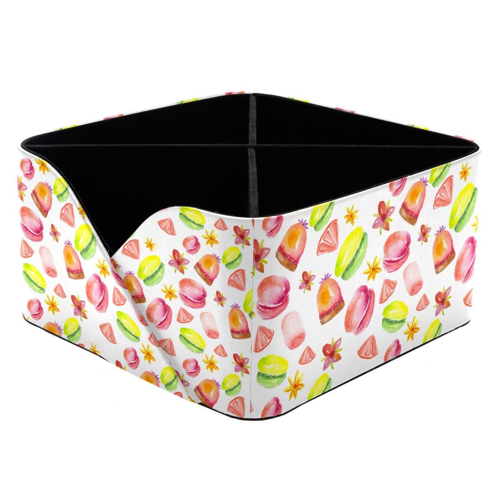 KengjuTesu Watercolor Sweets Cakes Macaroons Donuts Pattern Desktop Organizer Pen Holder, Rectangular Pencil Cup for Office, Study and Makeup Stations