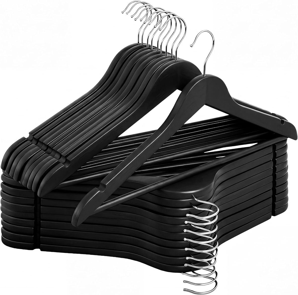 StorageWorks Wooden Coat Hangers, 20 Pack Wood Clothes Hanger for Closet | Black Solid Slim Wood Hangers with Smooth Finish, 360° Swivel Hook and Notched Shoulders for Clothing and Closet