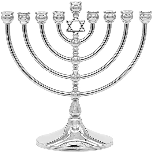 The Dreidel Company Hanukkah Menorah with Traditional Star Polished Aluminum