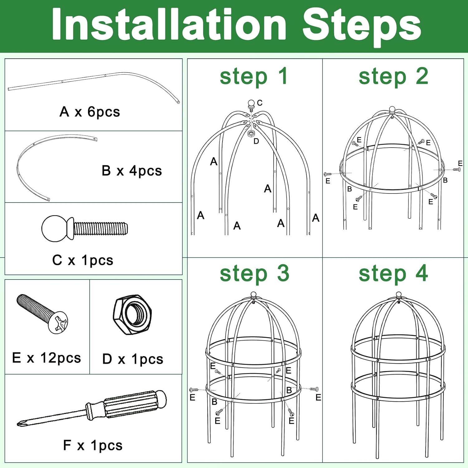 4 Pcs Jardin Bird Cage Plant Support 24" H Large Sturdy Grow-Through Flower Support Peony Cage Climbing Plant Support Trellis Sculptural Garden Decor for Perennial Flowers (Vintage Gold)