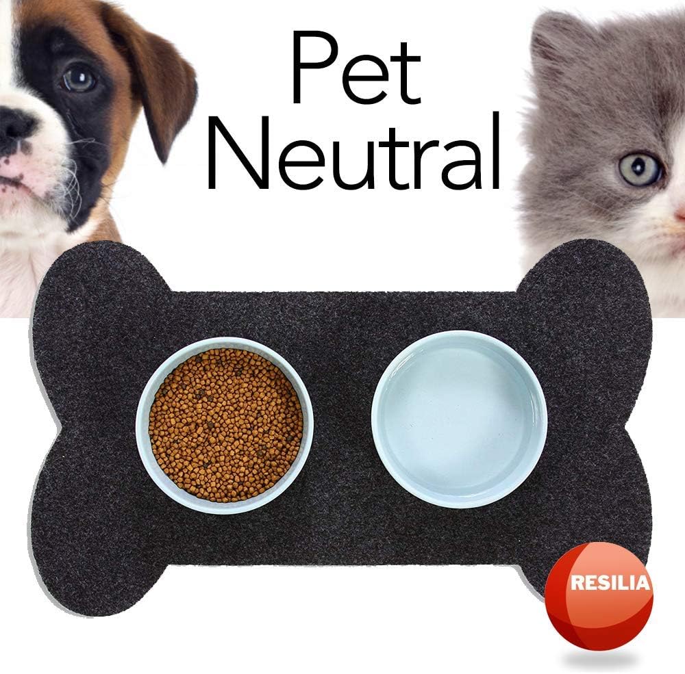 RESILIA Bone Shaped Dog Food Bowl Placemat – Slip-Resistant, Machine Washable Pad, Protects Floors from Water Spills & Stains, Pet Accessories & Supplies, 29.5 Inches X 18 Inches, Gray