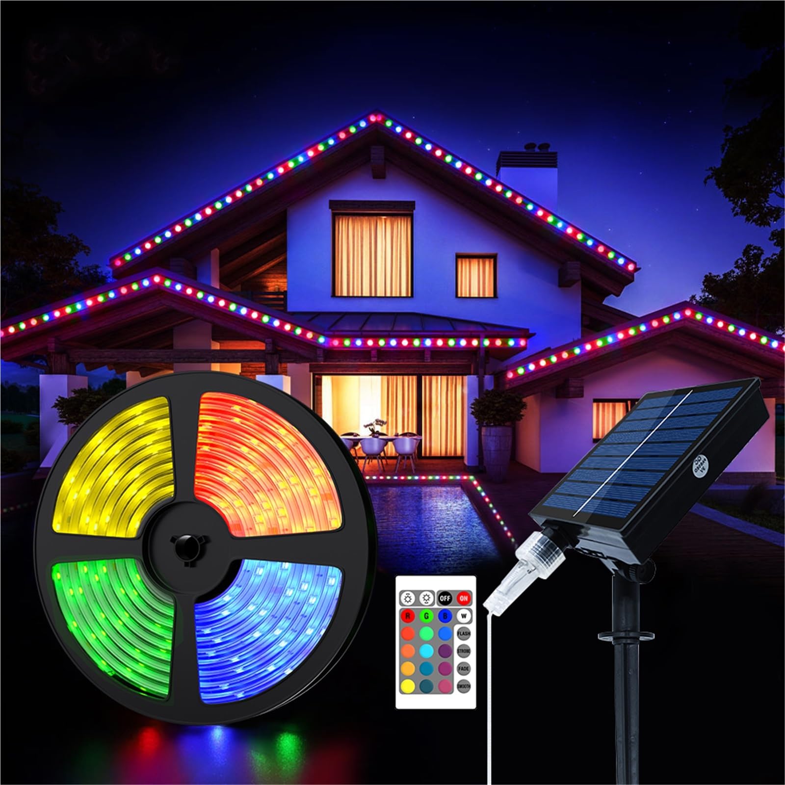 Generico Solarna taśma LED RGB - wodoodporna dekoracja zewnętrzna IP67 5 m/10 m (5 m kolorowa)