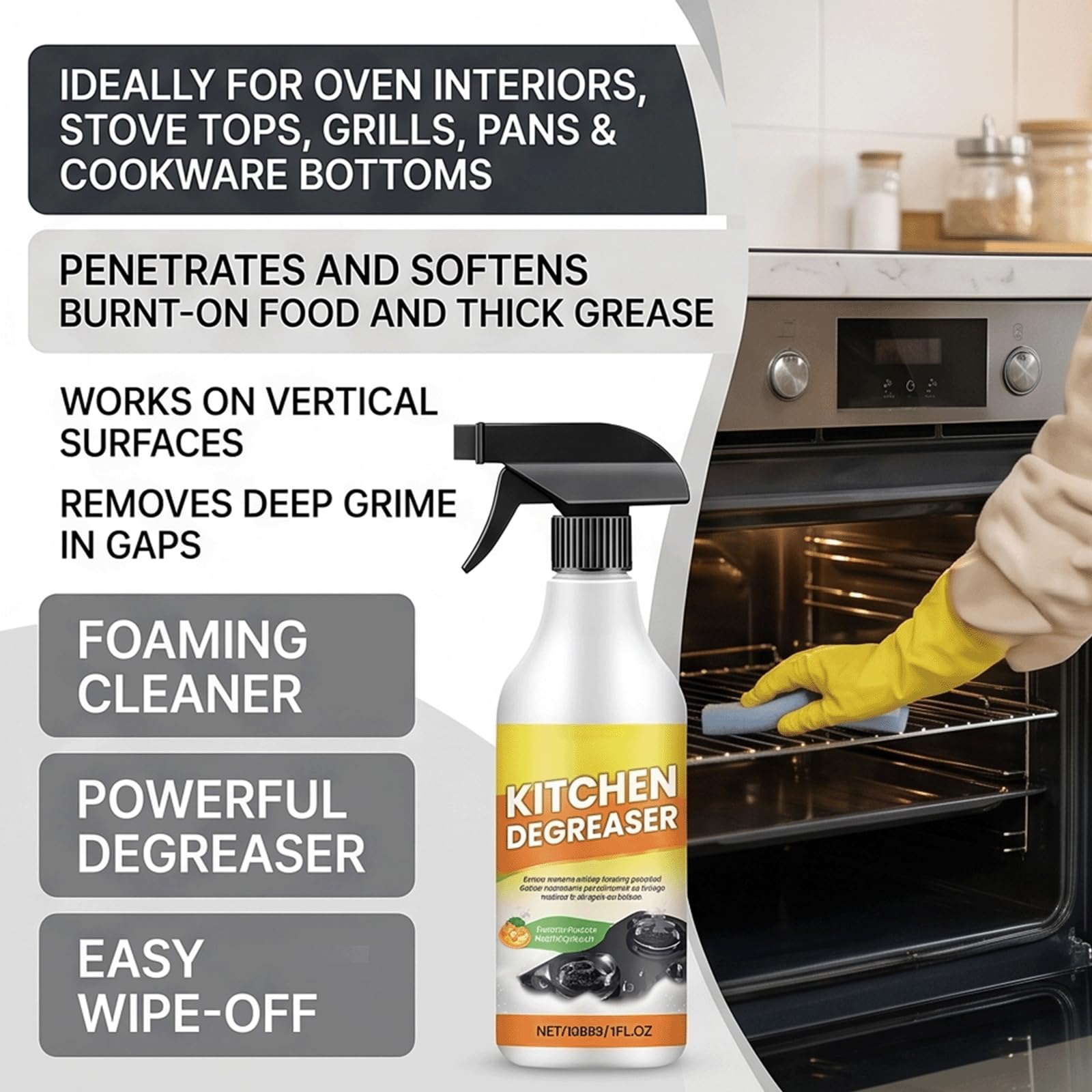 Lemon Fresh Scent Kitchen Degreaser Foam Cleaner Spray - Kitchen FoamCleaner & Dégraissant, bez spłukiwania wielopowierzchniowy środek do czyszczenia piany, usuwa tłuszcz, zmatowienie, olej (5 szt)