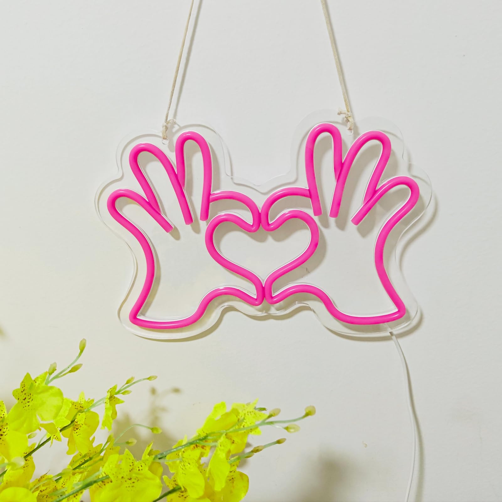 Insegna al neon con mani a forma di cuore, alimentazione USB, decorazione per la stanza, insegne al neon per decorazione da parete, luci al neon a LED per camera da letto delle ragazze, dormitorio,
