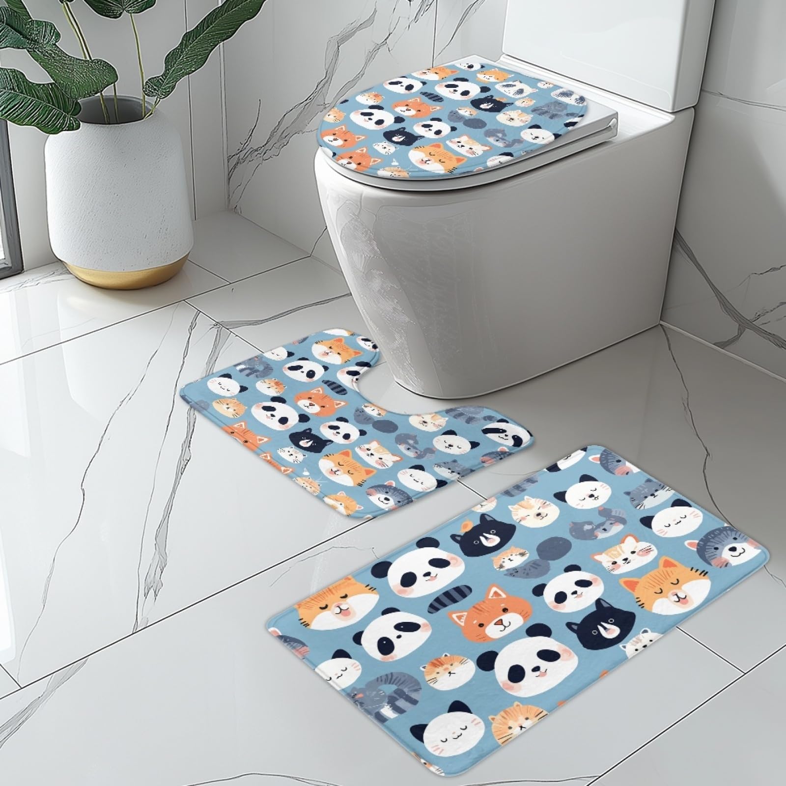 Ensemble tapis WC panda absorbant et antidérapant pour sécuriser votre salle de bain