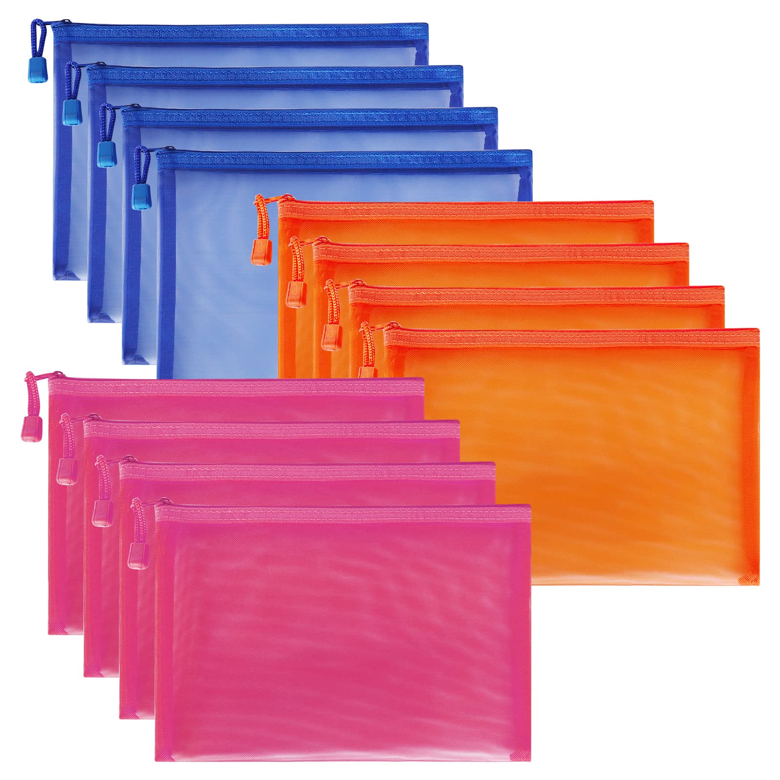 Sinzip 12 Pieces Zipper Nylon Mesh Pouch, Mesh Cosmetic Bags Makeup Bags Pencil Case, Multipurpose Travel Bags for Cosmetic School Office Supplies and Travel Accessories, Multicolour 01, A5, Nylon โ image 1