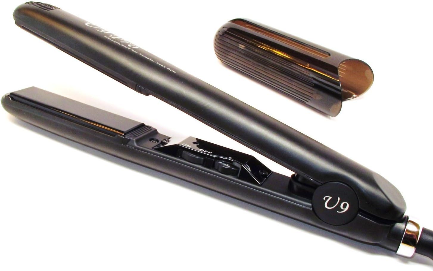 U9 Professional 1 Inch 450F Adjustable Temperature Ionic Tourmaline Ceramic Plate Dual Voltage Super Smooth Round Barrel Hair Straightener Flat Iron Instant Heat with Safety Heat Resistant Protector