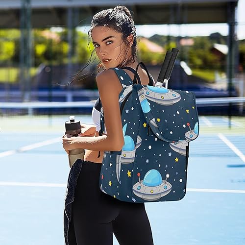 Miniatura 7 de Bolsa deportiva de tenis para mujer, impermeable, dibujos animados, lindo azul-gris, nave espacial, 3 raquetas de bádminton para mujeres y hombres,