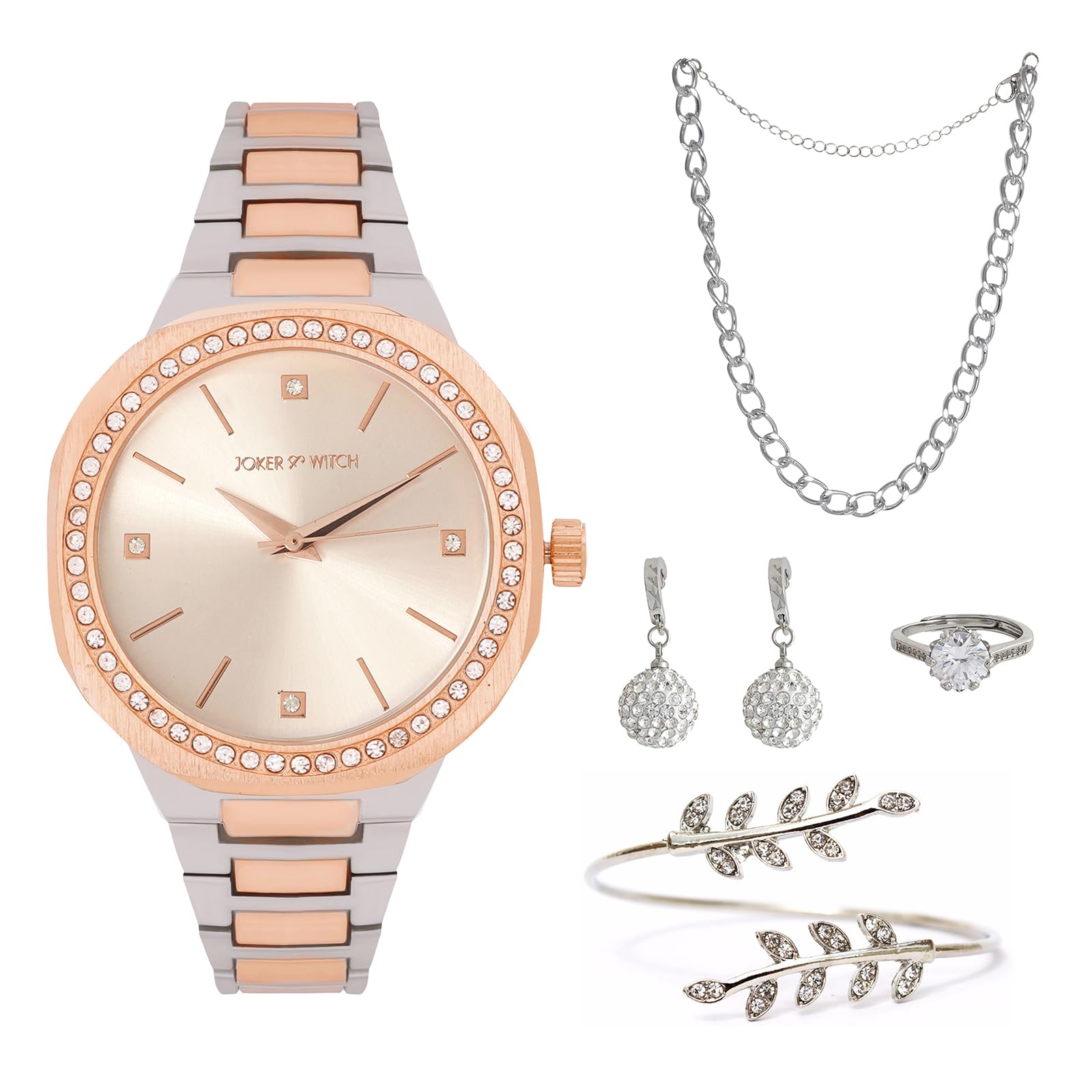 joker & witch Stainless Steel Women Brooks Love Stack Analogue Watch Gift Set, Silver Dial, Multi-Color Band-picture-34