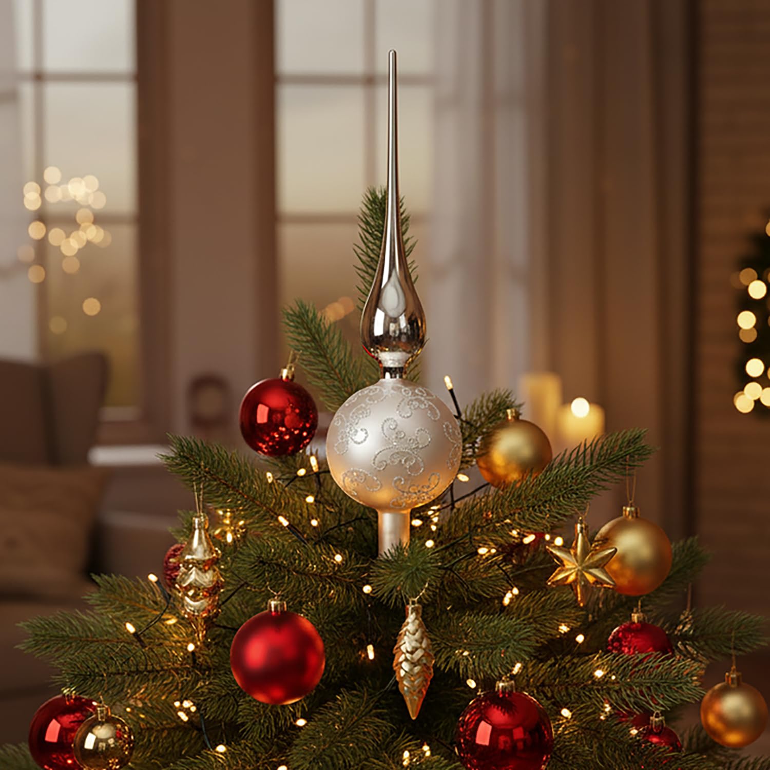 com-four® Piano per Albero di Natale Grigio Opaco e Lucido in Vero Vetro, Piano in Abete, 32 cm