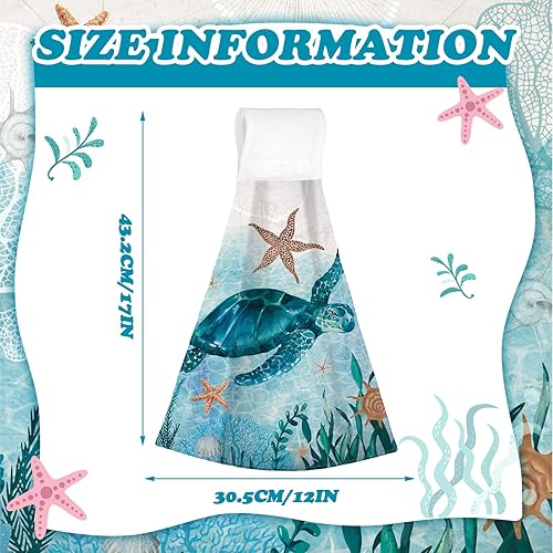 Miniatura 4 de Sratte 4 toallas de mano colgantes en el océano, regalo temático de mar, náutico, toallas de cocina colgantes para playa, tortuga, estrella de mar,