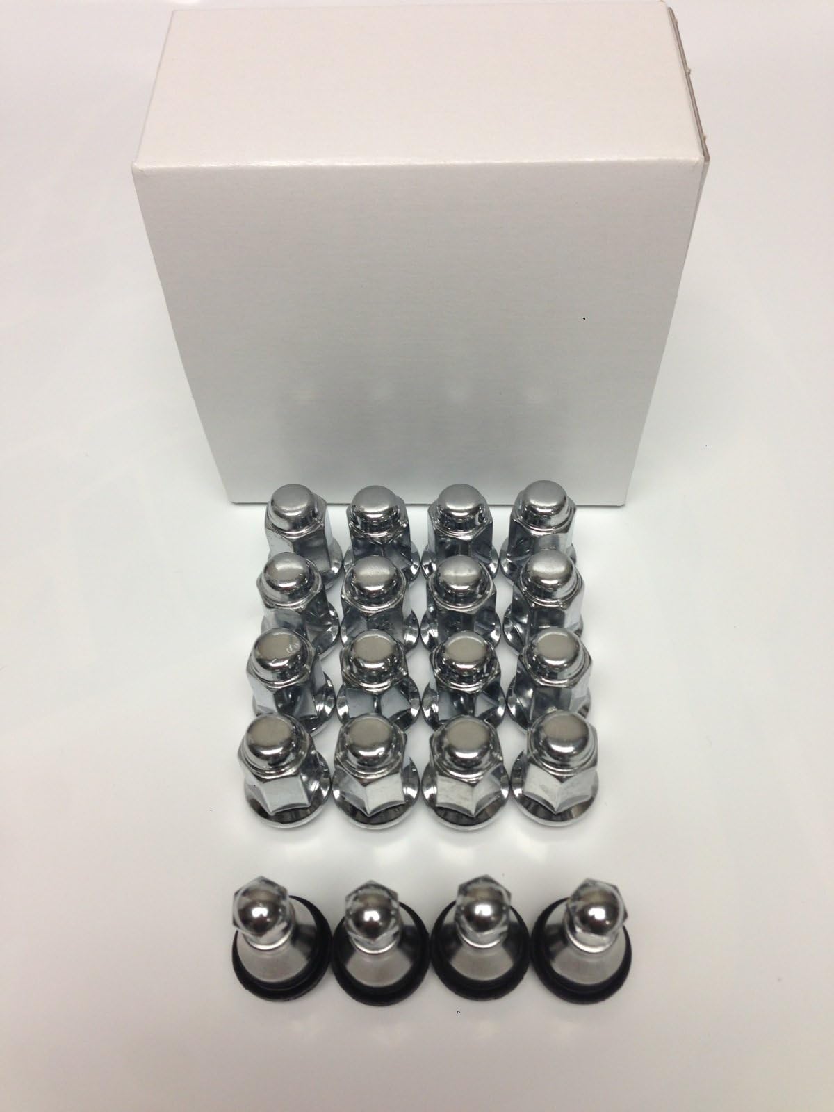 KJM Chrome Lug Kit & Valve Stems - 3/8" x 24 [Beveled]