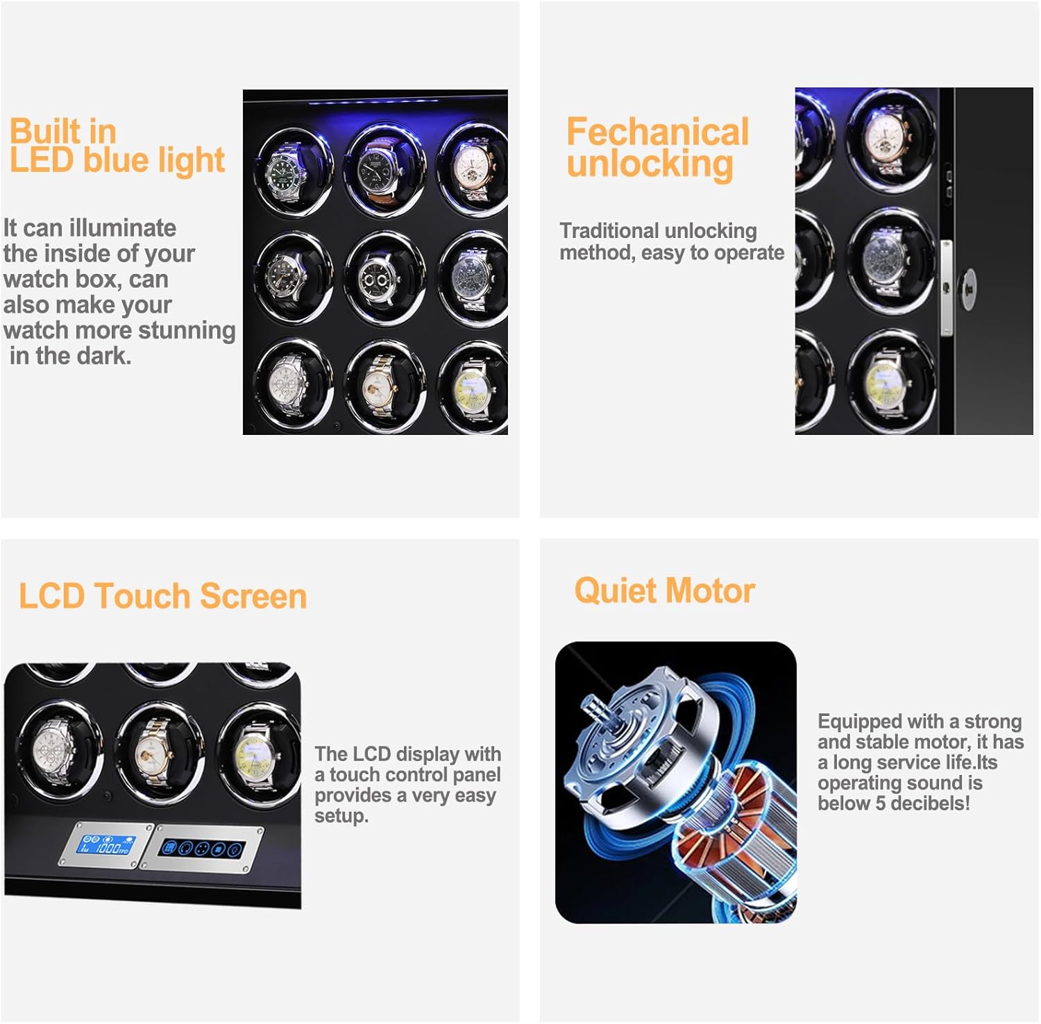 Watch Winder for 6/9/12 Slots Automatic Watches,Ultra-Quiet Japanese Motors, Built-in LED Illumination and LCD Touchscreen Control