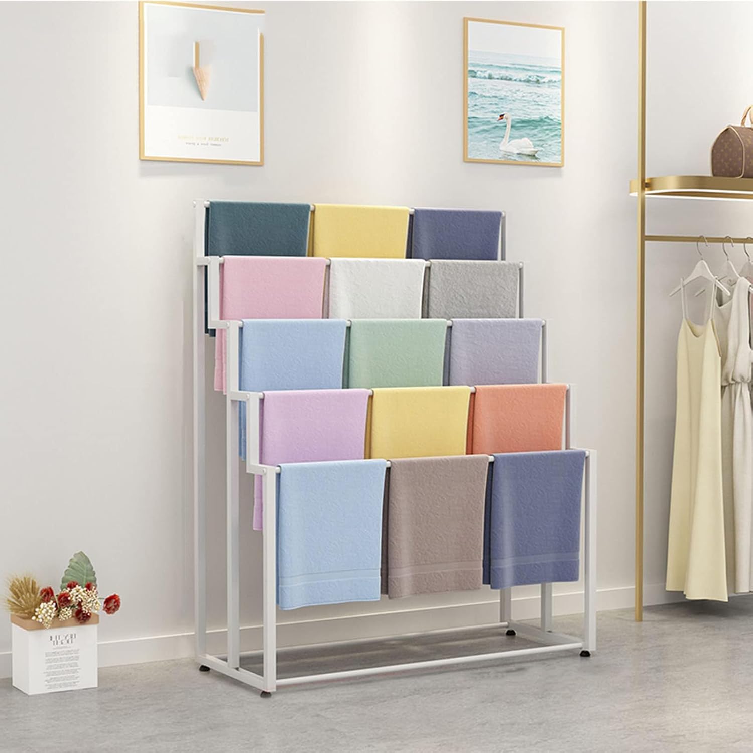 Metal Freestanding Scarf Holder Organizer,Clothing Store Scarves Shawl and Scarves Rack Ties Belt Towel Pants Organizer Hijab Hangers,Commercial Island Display Stand(White 100CM)