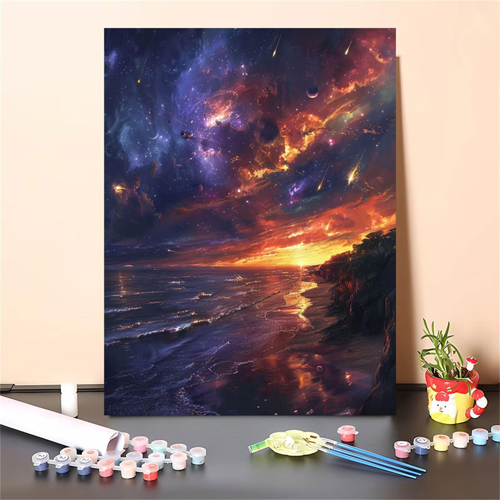 Malen Nach Zahlen Landschaft,Strand Malen Nach Zahlen Kinder Anfänger,Malen-Nach-Zahlen ab 7-9 Jahre Mädchen Geschenke,DIY Ölgemälde Set Pinseln Acrylpigment Leinwan,Wanddeko Wohnzimme 80x100cm M-187