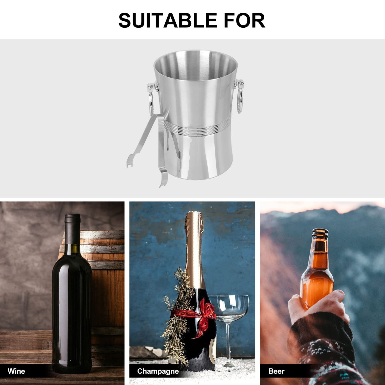HEMOTON Cubo De Hielo De Acero Inoxidable Beber Enfriador De Botellas De Vino Cubo De Hielo De Refrigeración Cubo De Hielo De Botella De Vino Engrasador Cubo De Enfriamiento Cubos De Hielo
