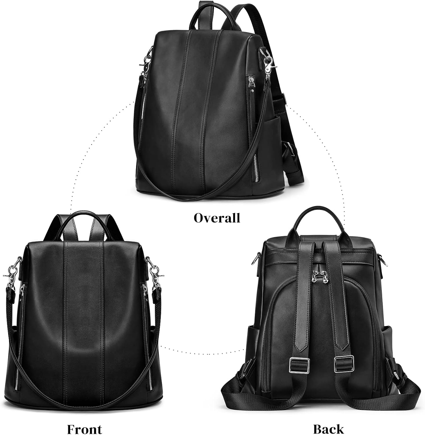 S-ZONE Leather Backpack Purses for Women Antitheft Soft Rucksack Ladies Shoulder Bag Medium