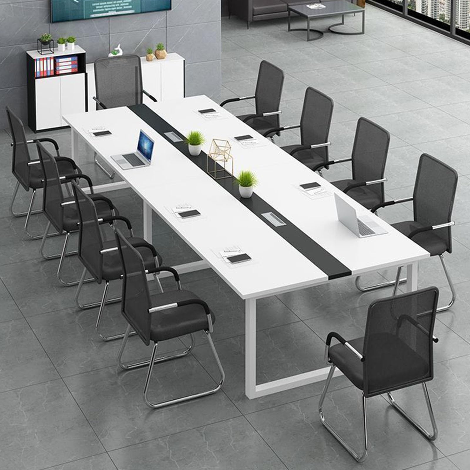 Grande Table de conférence rectangulaire en Bois (63-94 cm) avec Trous taraudés, pouvant accueillir 6 à 8 Personnes, idéale pour Les Bureaux, salles de réunion et réceptions.