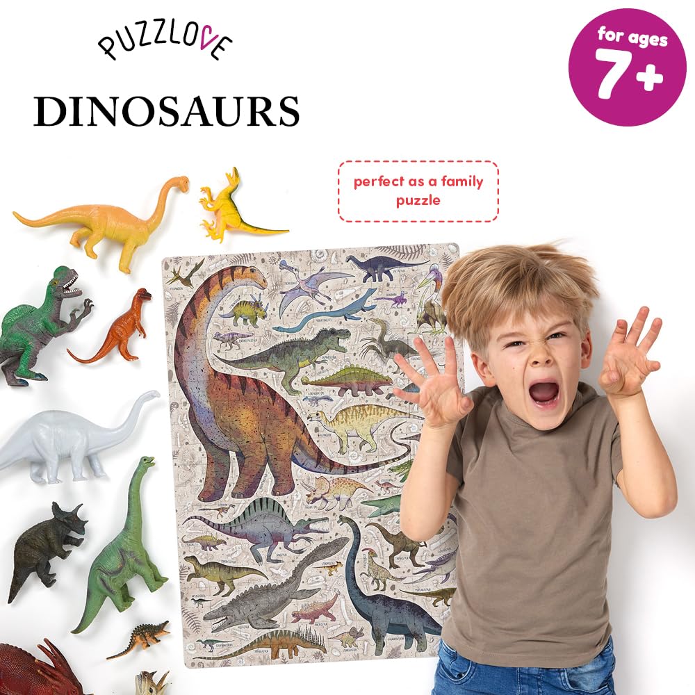 Puzzlove Dinosaurs 200 Teile Lernpuzzle für Kinder 7+, Bodenpuzzle Dinosaurier