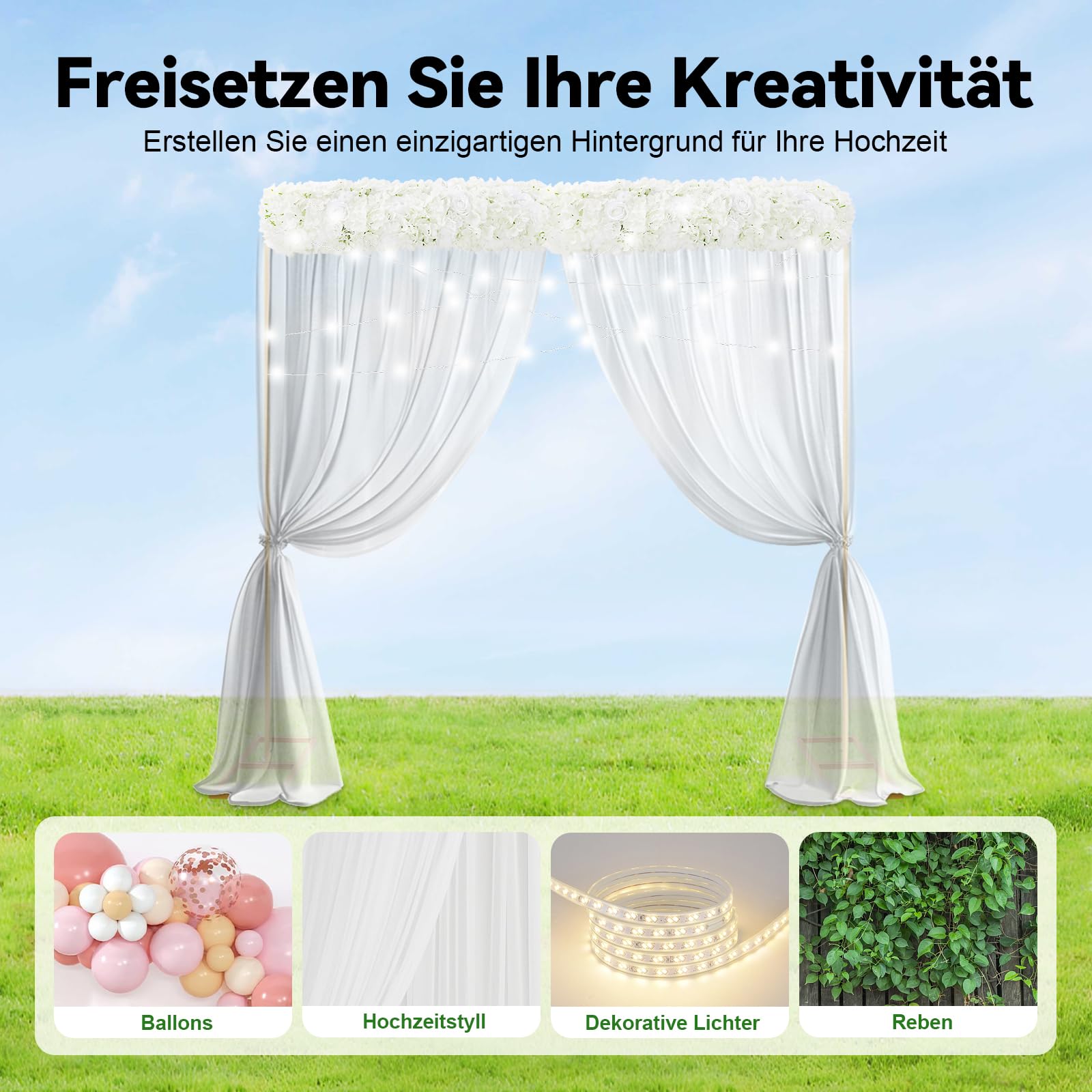 Blumengirlande Künstliches Blumenpaneel 1M lang Künstliche Blumen Hochzeitsdekoration Kunstblumen Fake Centerpiece für Hochzeit, Zuhause, Party (Weiß)