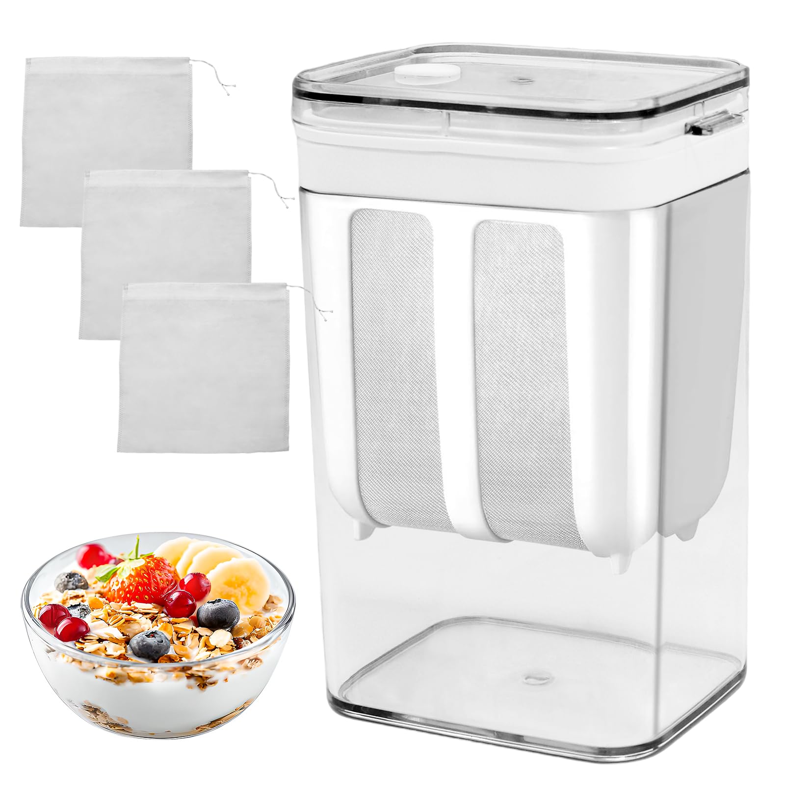 Colino per Yogurt Greco 1100 ml in Acciaio Inossidabile, Filtro per Siero di Latte Riutilizzabile con Coperchio e Rete a Maglie Fini per Fare Yogurt Greco, Latte di Soia e Succhi