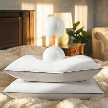 Luxury Hotel Goose Feather Down Fiber Pillows Queen Size Set of 2, Fluffy Medium Support Bed Pillows for Sleeping, 3-Layer Design with 400TC Cotton Cover, Down-Proof for Side & Back Sleepers