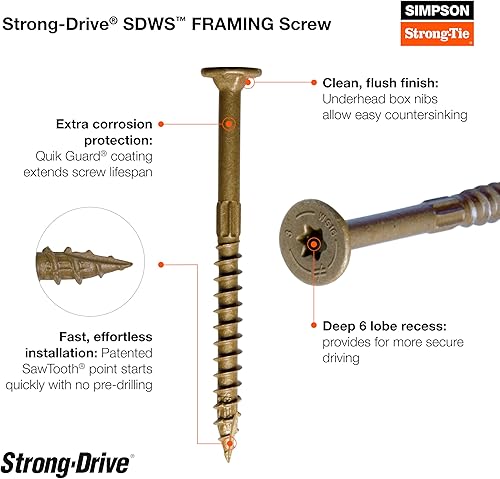 Miniatura 4 de Simpson Strong-Tie SDWS16300QR50 Tornillo de marco SDWS de accionamiento fuerte — 0.160 pulgadas x 3 pulgadas T25, Quik Guard, Tan (50 unidades)